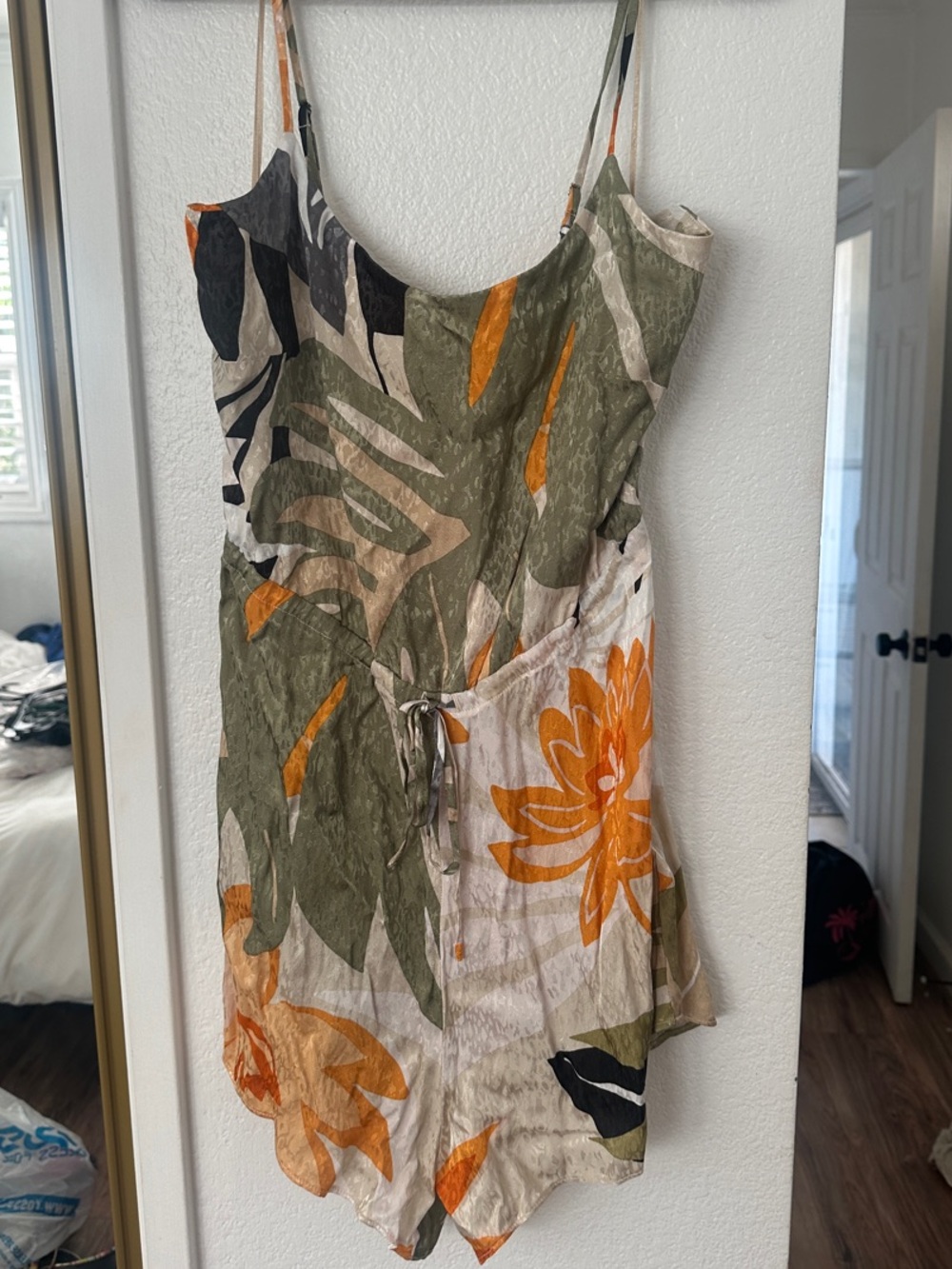 Guess Tropical Floral Romper in Olive & Orange